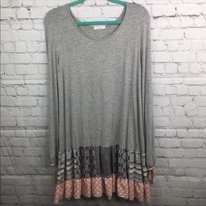 Mon Ami Gray Babydoll Tunic With Patchwork Accent